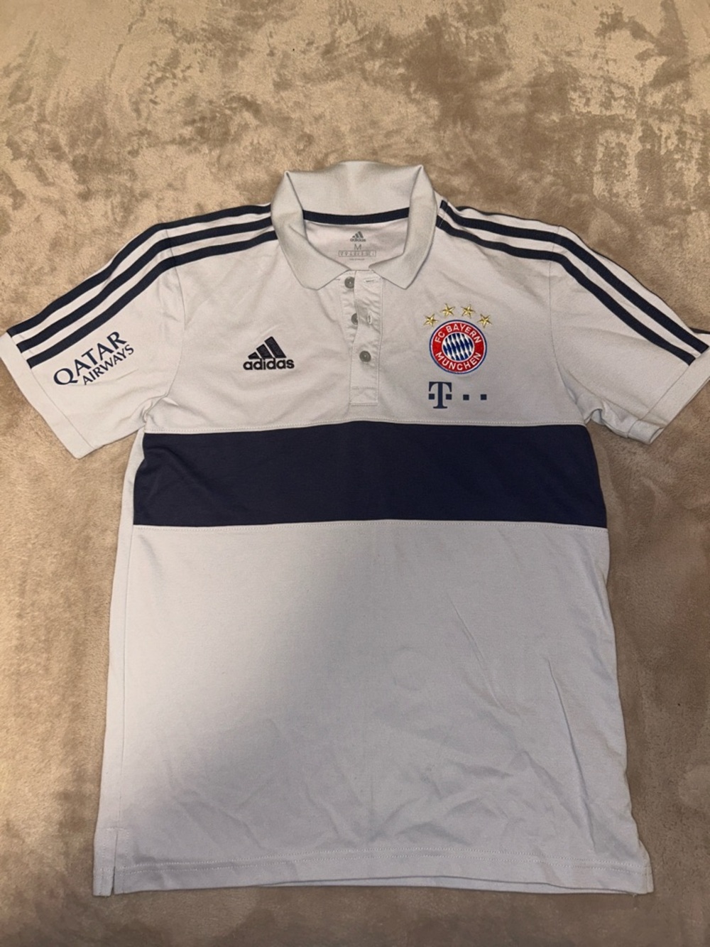 RARE Adidas FC Bayern München Training Polo White Navy Telekom Qatar Airways NWT